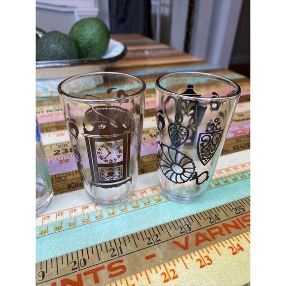 1930s ATLAS Federal KRAFT SWANKY SWIG Blue Tulip Black JUICE GLASSES 5 - Picture 6 of 9